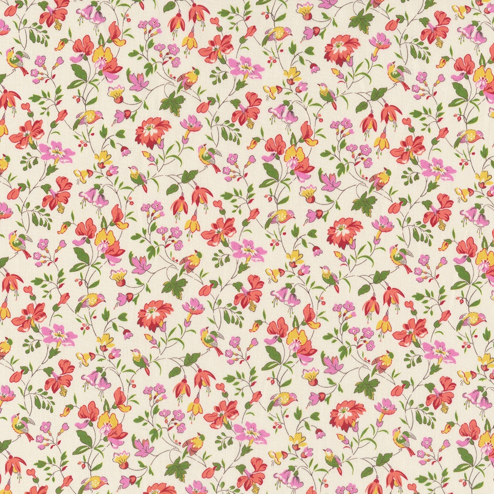 Liberty Fabrics Tana Lawn Iveta's Garden Pink Orange Red Green